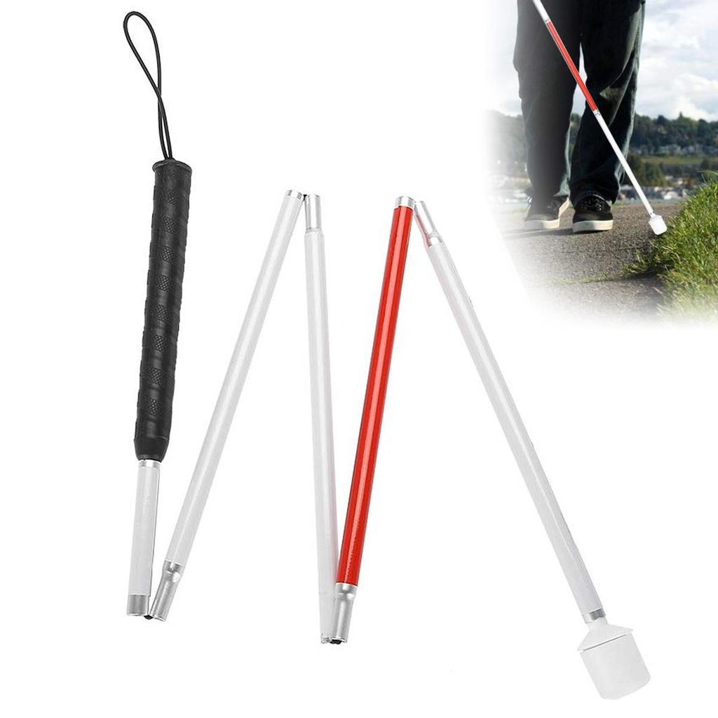Faltbarer Gehstock für Blinde, faltbarer Gehstock mit rotem Reflektorstreifen, rutschfest, geeignet für blinde und sehbehinderte Menschen (125 cm).
