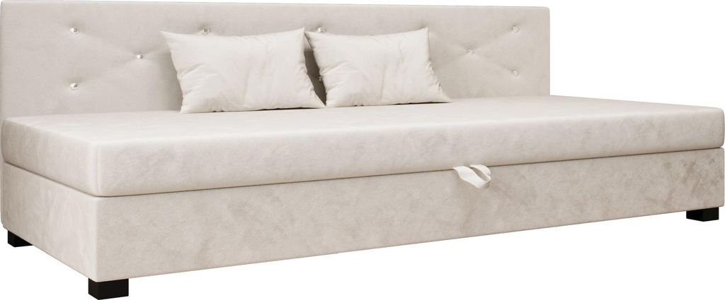 AURA SOFA Boxspringbett OLET BIZ 90x195 Komplett-Set mit Bonell Matratze, Polsterbett mit Bettkästen - Hellbeige, MONOLITH 02