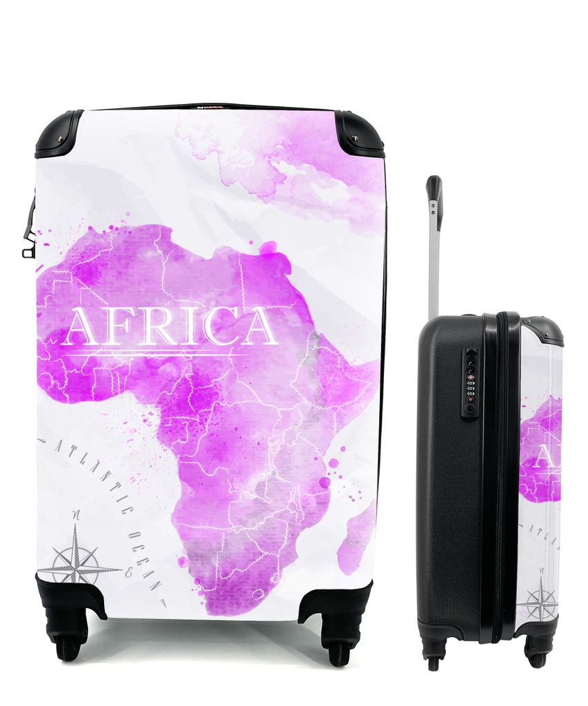 MuchoWow Koffer Handgepäck Trolley Rollkoffer Kleine Reisekoffer mit 4 Rollen - Weltkarte - Rosa - Afrika - Cabin Size < 55x40x23 cm & 55x40x20 ...