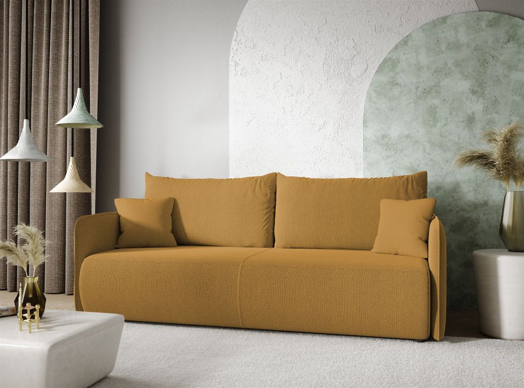 Sofa 2-Sitzer mit Schlaffunktion CALGARY Stoff Curio Senfgelb