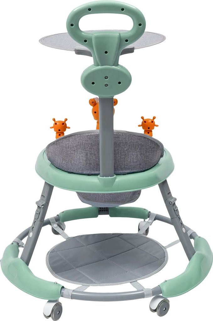 Verstellbarer Baby-Lauflernhilfe, integriertes Spielzentrum, 7 Höhenverstellungen, grün