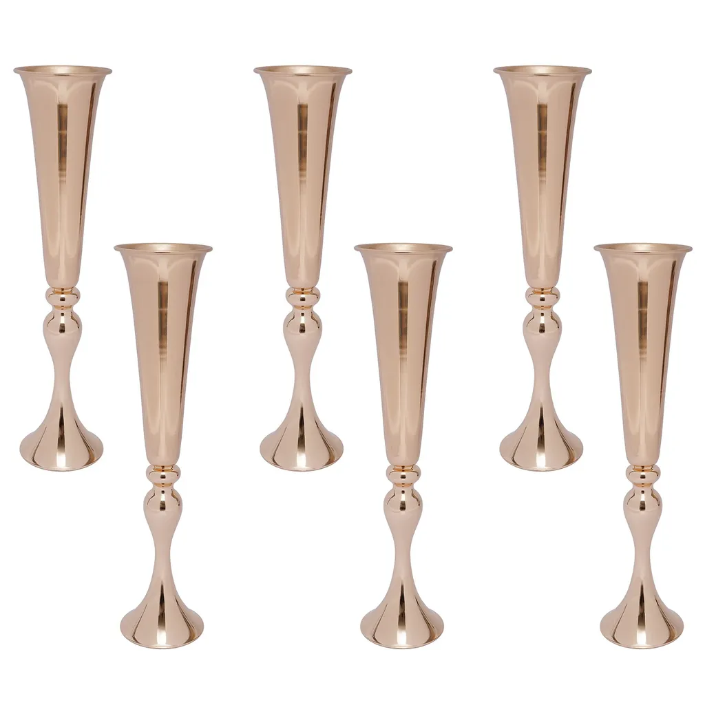 Vasi a tromba dorati, struttura in ferro resistente, elegante design svasato, oro