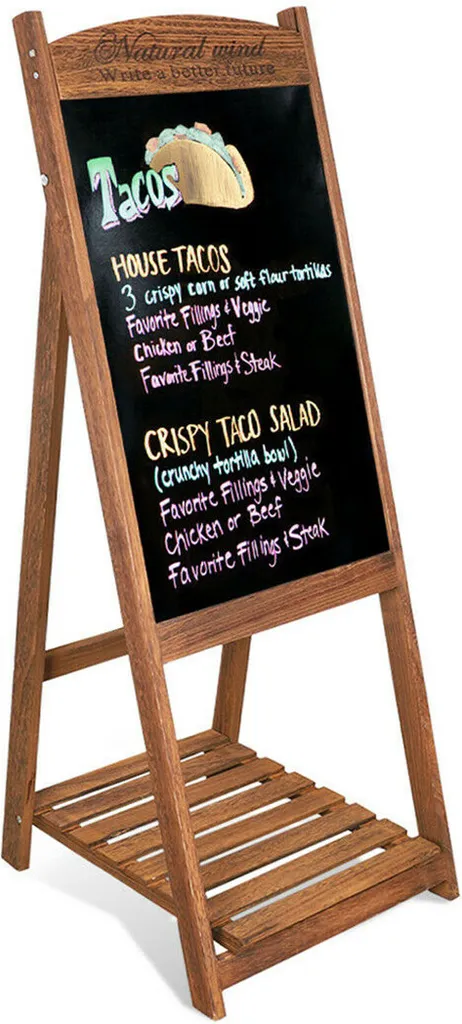 WISFOR Chevalet Trottoir en Bois avec Tablette pour Menus et Publicité