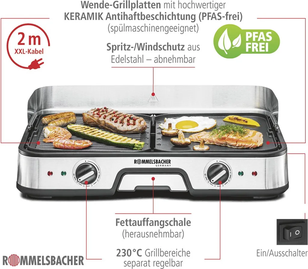 Gril électrique de table 2000W ROMMELSBACHER avec plaques amovibles noir - 6