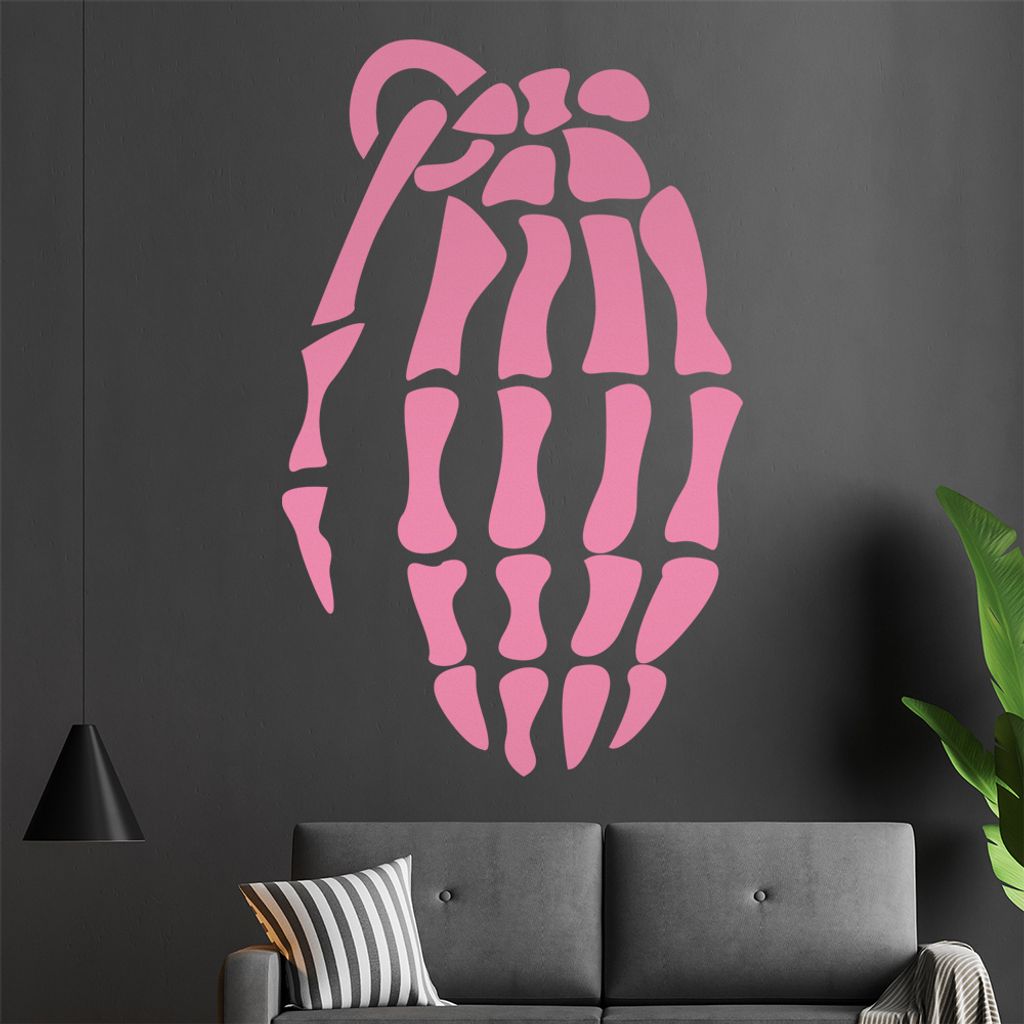 Skelett Handgranate Wandtattoo in 6 Größen - Wandaufkleber Wall Sticker - Dekoration, Küche, Wohnzimmer, Schlafzimmer, Badezimmer