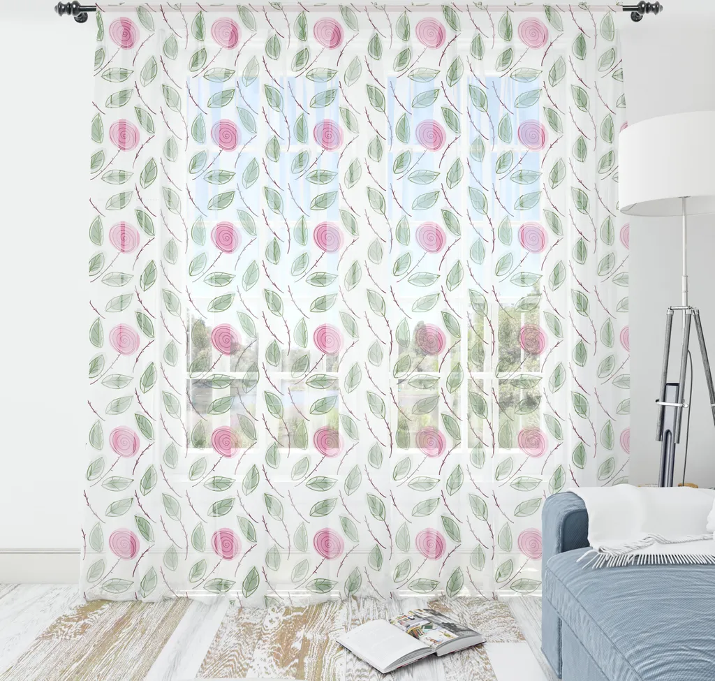 Tapisserie murale satinée XXL motifs roses spirales vert et blanc