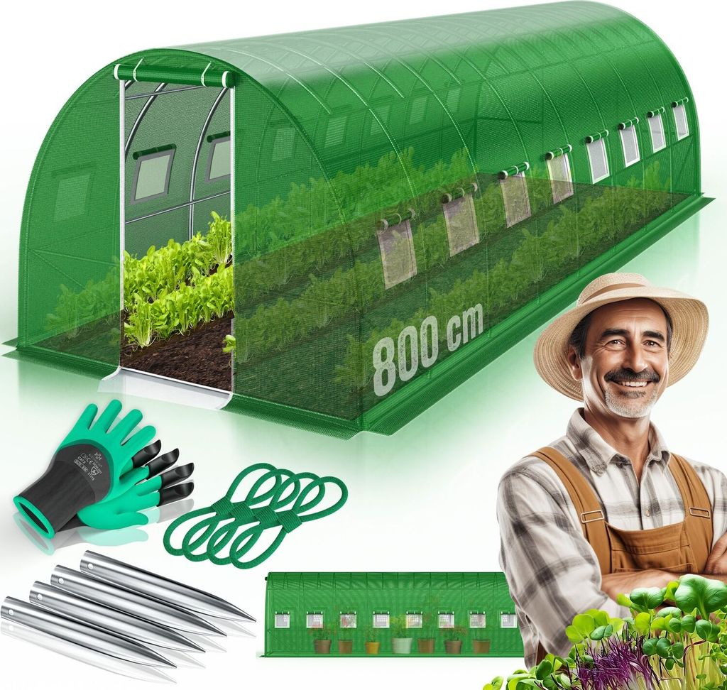 KESSER Folien-Gewächshaus Stabil mit Fenstern mit Moskitonetz & Tür | Gartentunnel mit Rahmen aus verzinktem Stahl | Folientunnel 170g/m² inkl...
