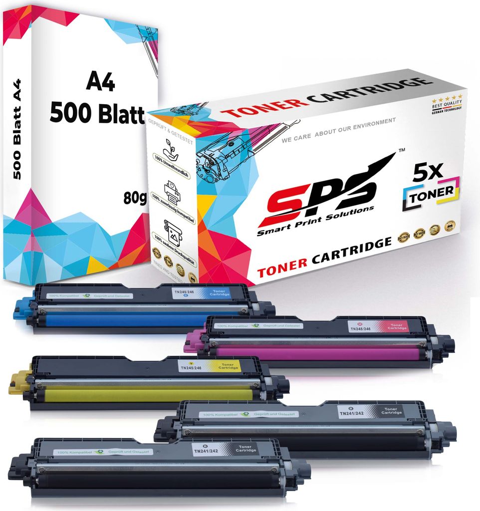 5x Toner TN-241K TN-242K TN-245C TN-246C TN-245Y TN-246Y TN-245M TN-246M kompatibel für Brother HL-3140CW + DIN A4 Druckerpapier 500 Blatt