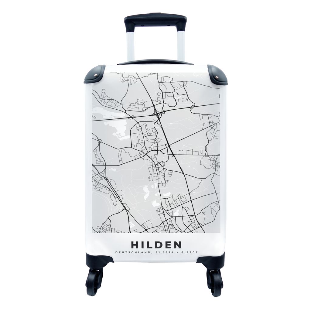 MuchoWow Koffer Handgepäck Trolley Rollkoffer Kleine Reisekoffer mit 4 Rollen - Stadtplan - Deutschland - Karte - Hilden - Cabin Size < 55x40x23...