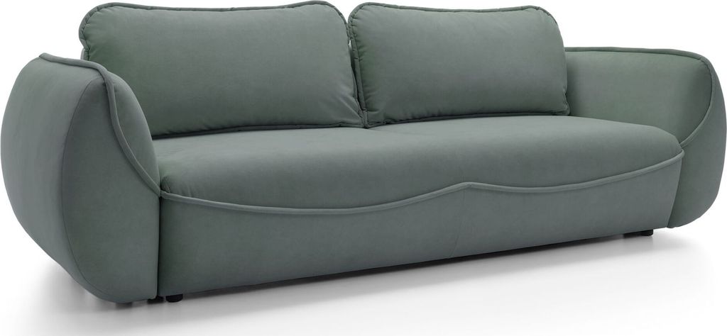 Selsey Cutie – Sofa 3-Sitzer mit Schlaffunktion & Stauraum, Easy-Clean Velours, salbei