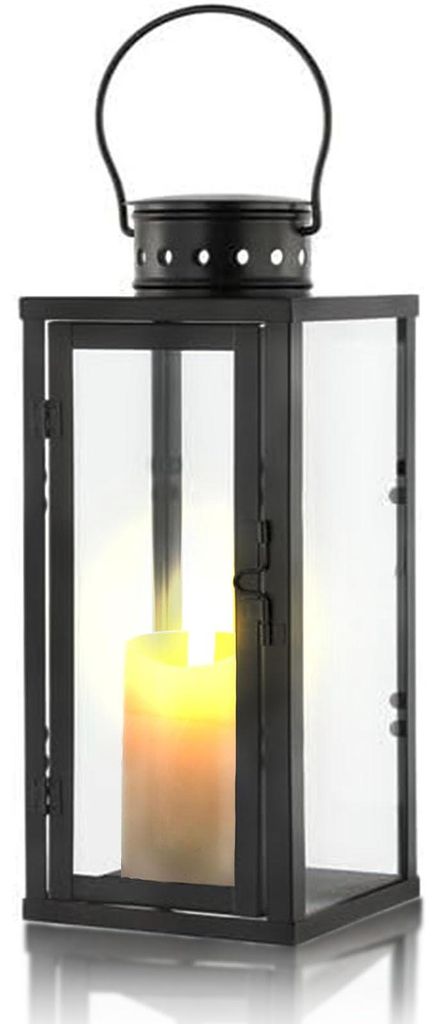 Laterne schwarz Metall Glas wetterbeständig 24 cm hoch für Garten Friedhof