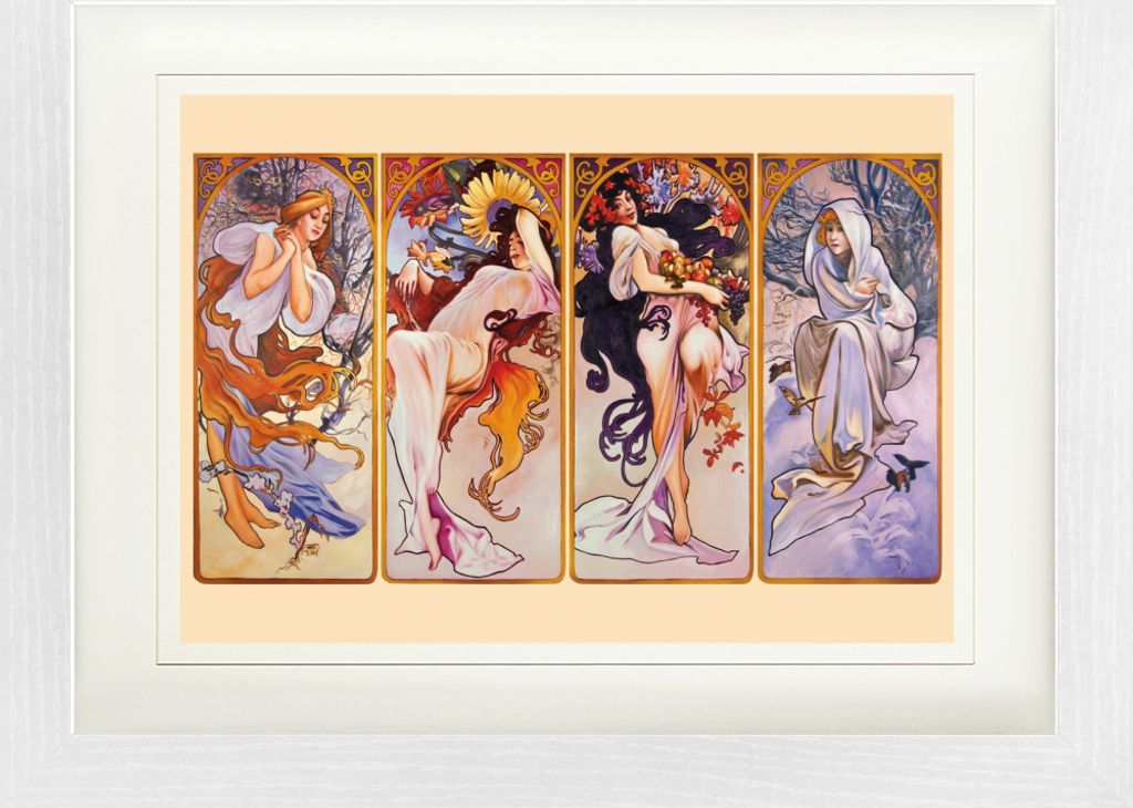 Alphonse Mucha Gerahmtes Bild Mit Edlem Passepartout | Wand-Bilder | Im Bilderrahmen - Die Vier Jahreszeiten, 1896 (30 x 40 cm)