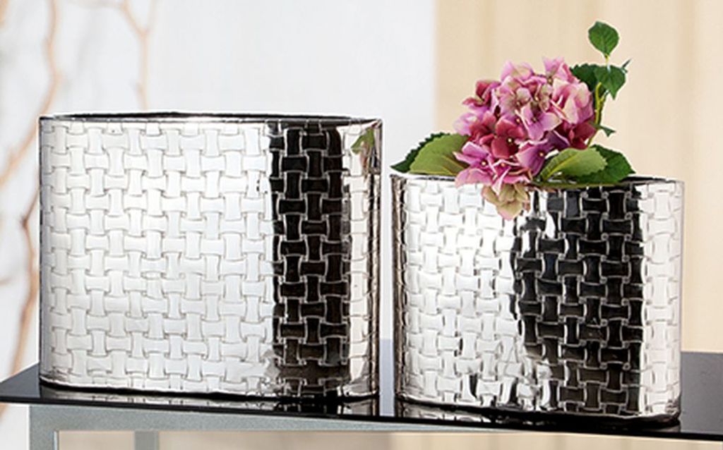 Gilde Schmale Vase "Treccia" silberfarben, mit Flechtmuster nicht wasserdicht Länge 10,0 cm Breite 43,0 cm Höhe 33,0 cm 60542