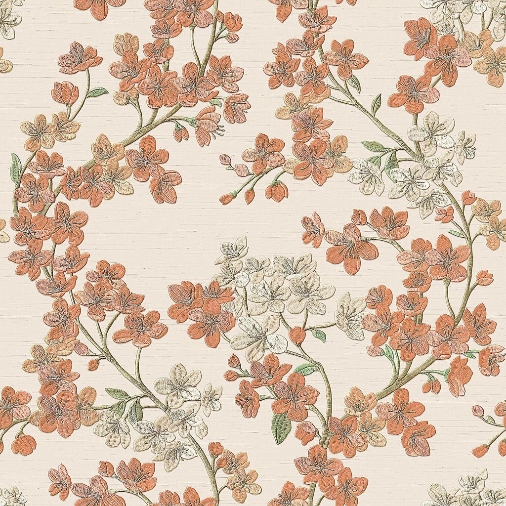 Profhome GR322202-DI Blumen Tapete Floral beige lachs-orange grün weiß 5,33 m2