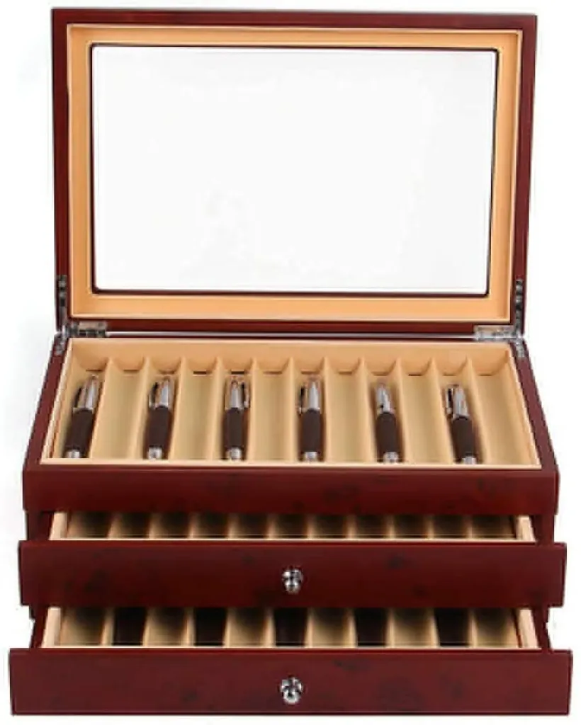 Boîte porte-stylo rouge à 34 compartiments et 3 couches pour bureau