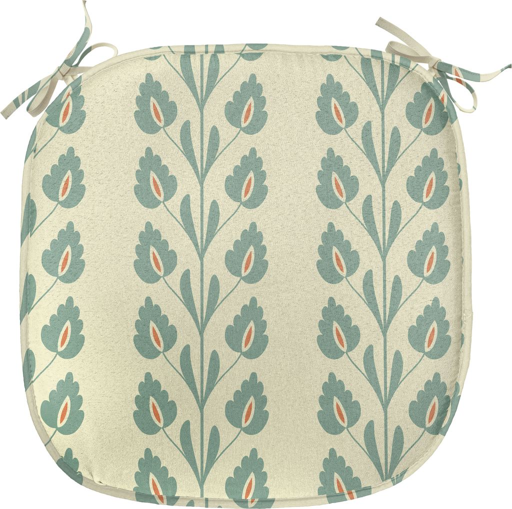 ABAKUHAUS Blumen Polster für Esszimmerstühle, Grafische Blumen Branchen, Dekoratives wasserfestes Kissen mit Riemen für Küchensitze, 40 cm x 40...