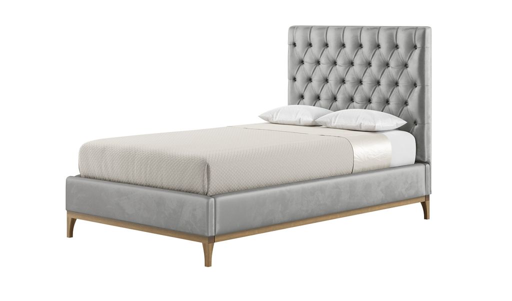Schlaffabrik Polsterbett MARLON mit gestepptem Kopfteil (Velluto 15 & Wax Black)