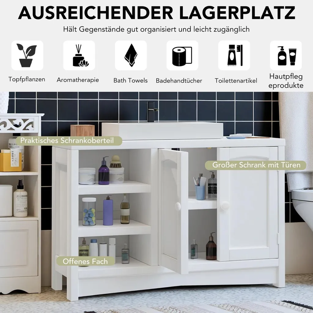 Meuble salle de bain au sol sans perçage avec plan en Solid Surface