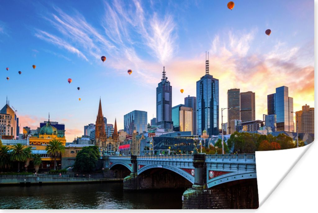 MuchoWow Poster Skyline - Ballon - Stadt 180x120 cm - Fotoplakat