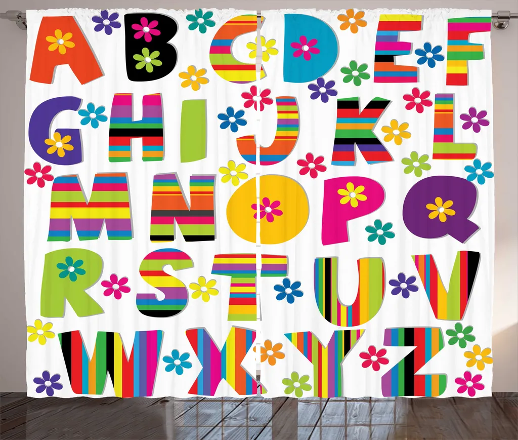 Grand Rideau à Fronces Alphabet pour Chambre Enfant - 280x225 cm