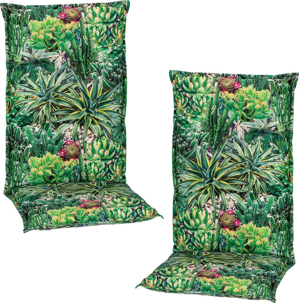 NYVI Hochlehner Auflagen Piemont 2er Set - 118x46x8 cm Kaktuslandschaft - Extra Starker 8cm Sitzpolster - Gartenmöbel Auflagen mit Halteband & Bin...