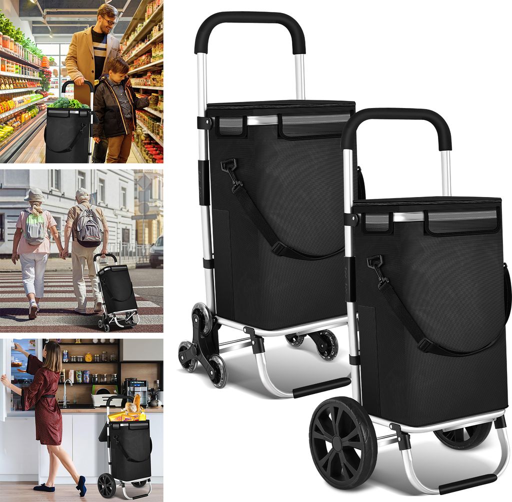 TolleTour 3in1 Einkaufstrolley 40L bis 40 kg klappbar abnehmbare Tasche Handwagen Einkaufswagen Einkaufshilfe Roller Schwarz