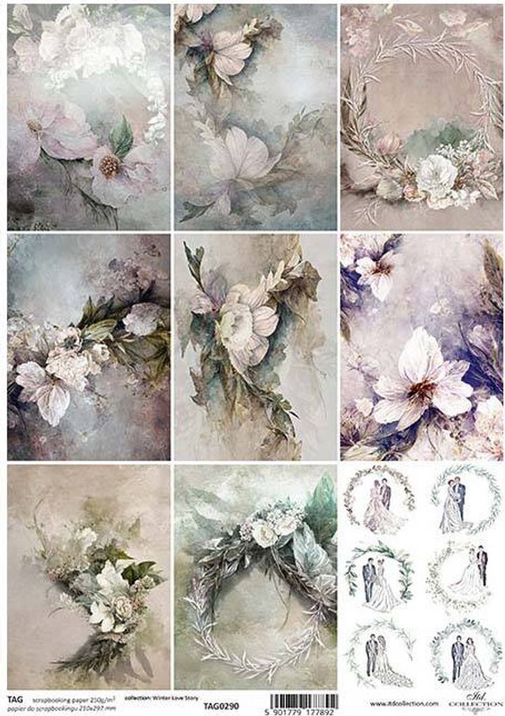 ITD Tag-Set Etiketten-Set SCRAPBOOKING, Blumenmotive, Braut und Bräutiga - TAG0290