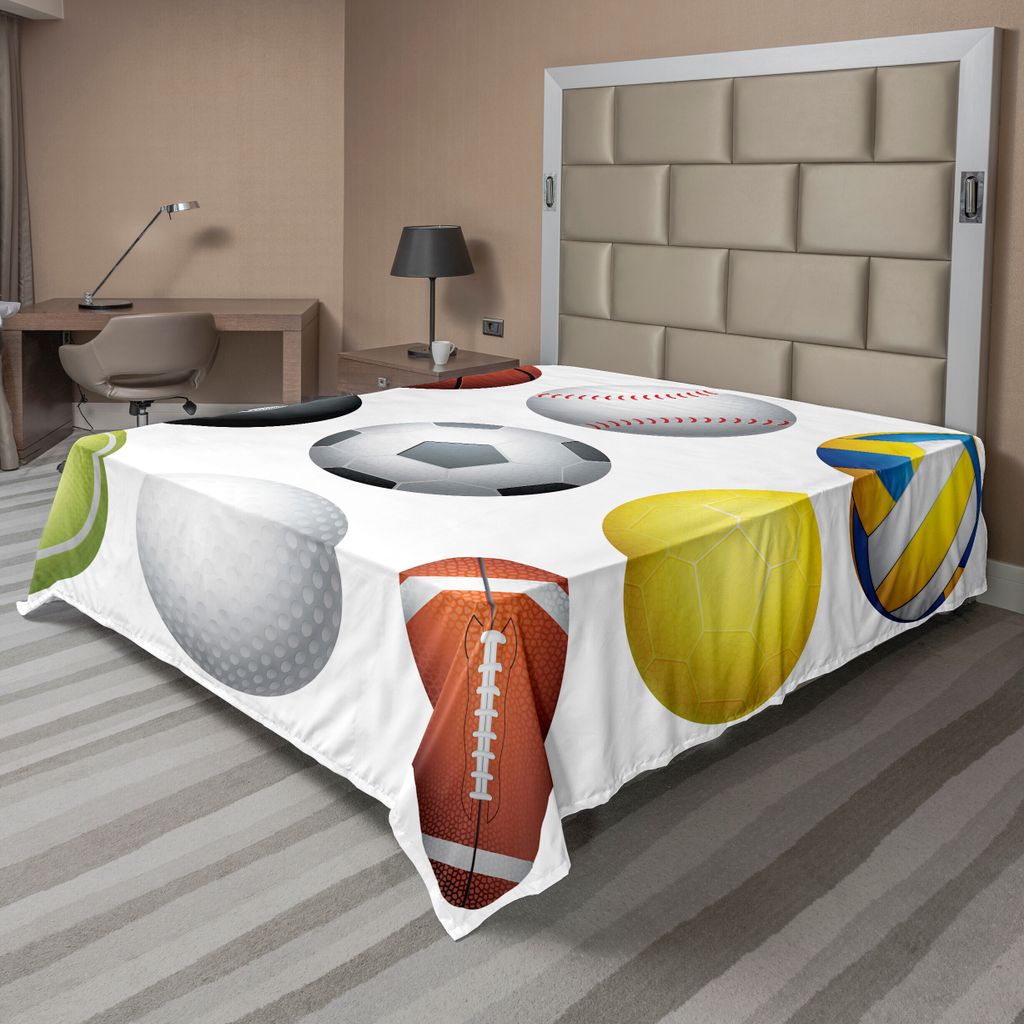 ABAKUHAUS Sport Bettlaken, Verschiedene Sport Ball Gegenstände In Der Diamant Oder Kreis Form Entspannenden Illustration, weiches bequemes oberes ...