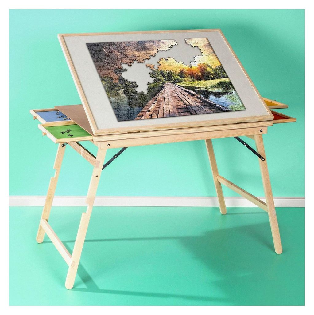 Puzzletisch mit 4 Schubladen, 89,5 x 69 x 74,5 cm, für 1500 Teile, Holz, klappbare Beine