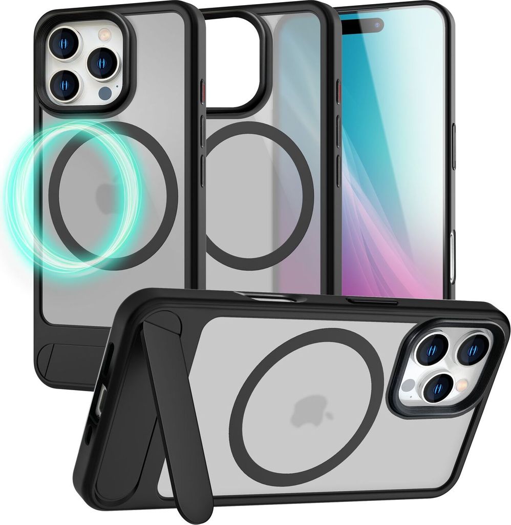 NALIA Magnet-Case für iPhone 16 Pro Max – Klappständer & Kameraschutz – TRITON (Matt-Transparent & Hybrid-Schutz) – Marke aus Berlin – Ti...