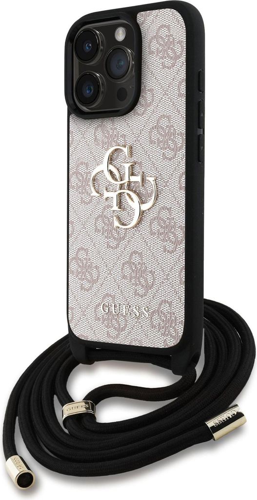 Guess Polyurethan4G Metall Logo Crossbody Strap Back Cover für iPhone 16 Pro Pink