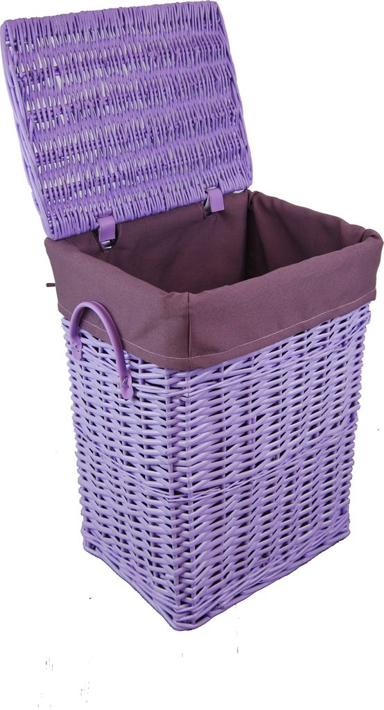 Wäschekorb Wäschetruhe weide lila rechteckig mit Deckel Wäschesack 32x24 H.48
