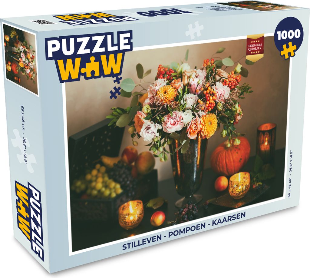 MuchoWow Puzzle 1000 Teile Stilleben - Kürbis - Kerzen - Erwachsene - Rätsel