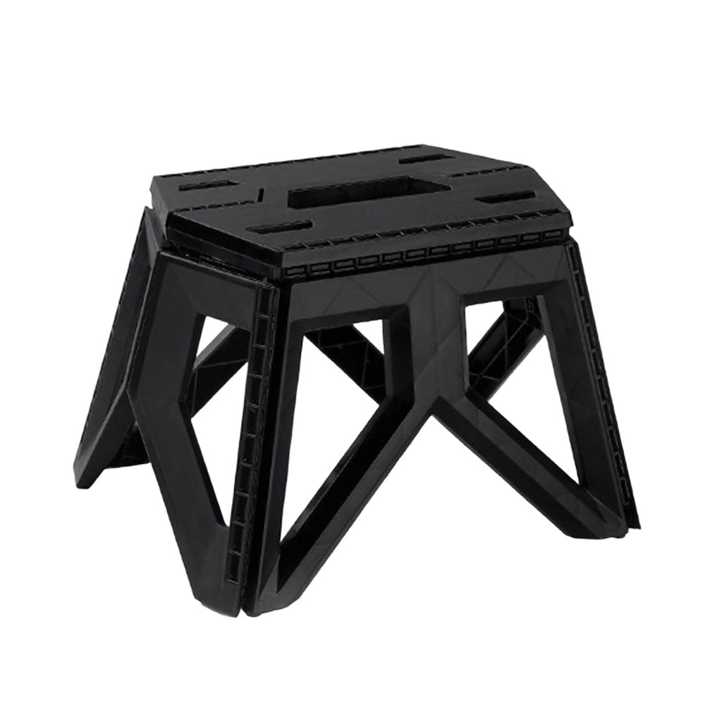 Solide Struktur Hoher Lagergriff Klapphocker Tragbarer Kunststoff Camping Tritthocker Outdoor-Zubehör-Schwarz