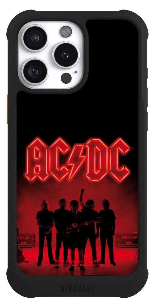 NIVOCASE Hülle für Apple iPhone 16 Pro Max Stoßfeste Handyhülle NIVOmax Case Schwarz ACDC Band Offizielles Lizenzprodukt
