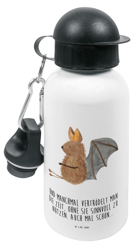 Mr. & Mrs. Panda Kindertrinkflasche Fledermaus Sitzen - Weiß - Geschenk, Entspannen, Trinkflasche Kindergarten, Outdoorflasche, Kinder, Fledermäu...