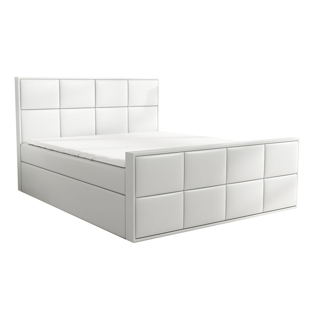 Boxspringbett BARD 120 x 200 mit 2 Bettkästen, Bonell-Matratze und Topper. Farbe: Weiß