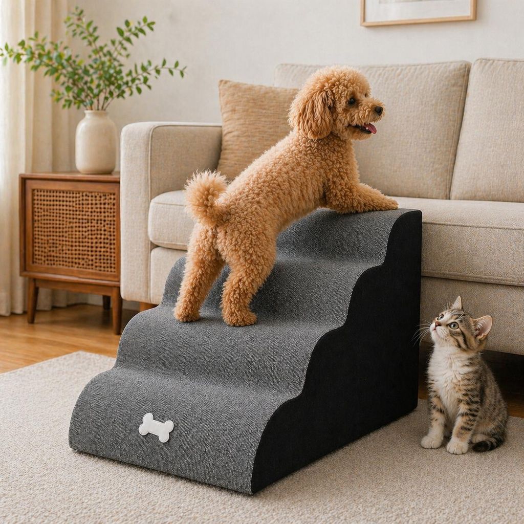 STILVORA Hundetreppen Haustier-Schwamm Klettergerüst, stabiler rutschfester Treppenaufstieg,40x75x50 cm,Grau
