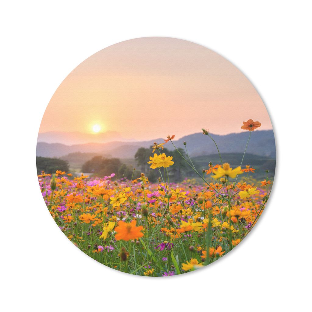 MuchoWow Mauspad Mousepad Blumen - Sonnenuntergang - Berg 50x50 cm - Mousepads - Maus Mat - Pad - Mausunterlage - Vinyl