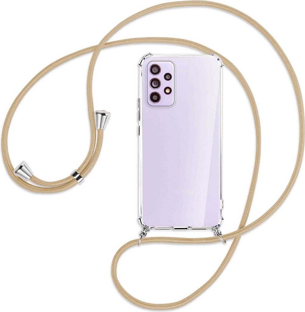 Handykette Backcover-Schutzhülle mit Band (Metall silberfarben) für Samsung Galaxy A53 5G - caramel