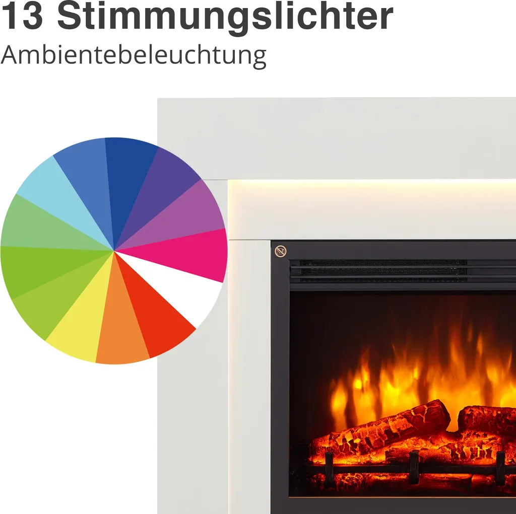 Cheminée électrique décorative blanche avec chauffage LED et télécommande - 4