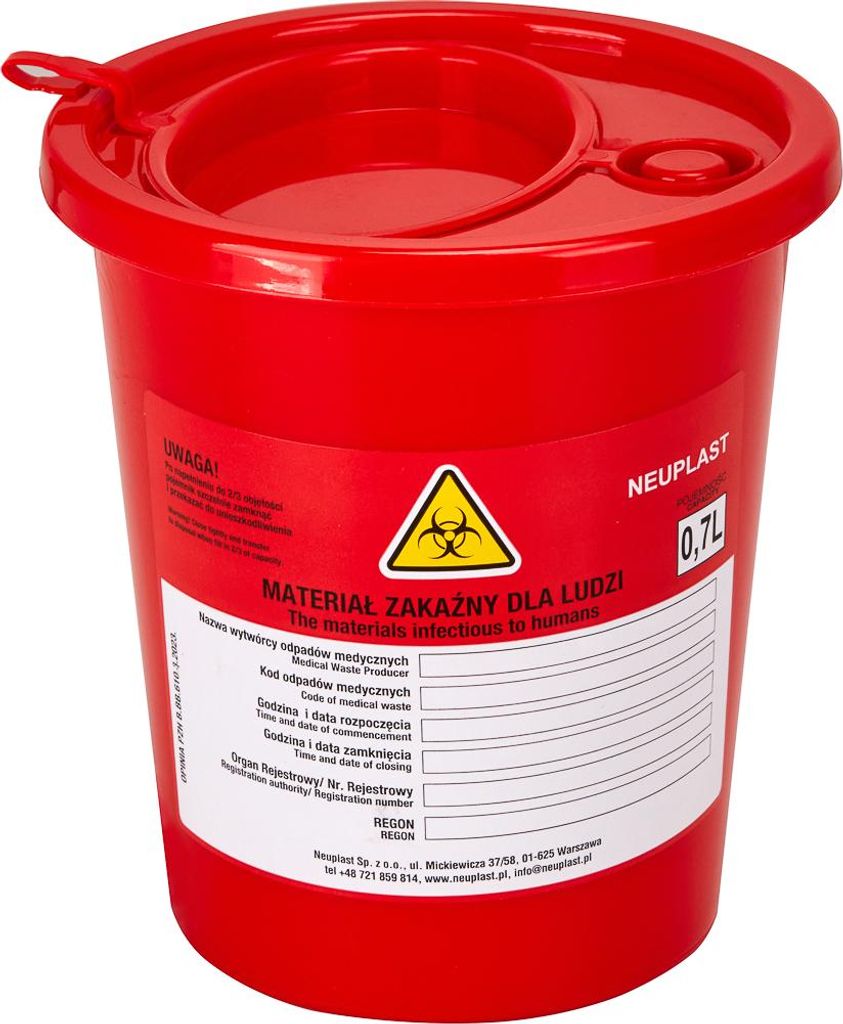 Medisch afvalcontainer, 0,7 liter, rood Productafbeelding 