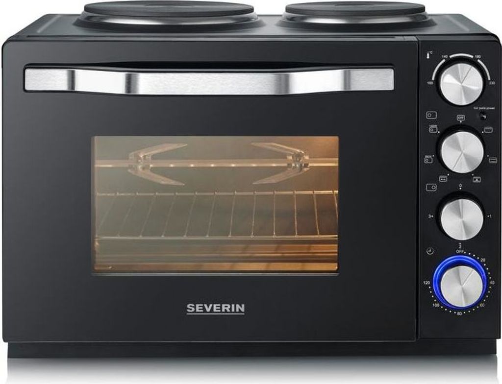 SEVERIN TO 2074 Back und Toastofen mit 2 Kochplatten 2500W schwarz