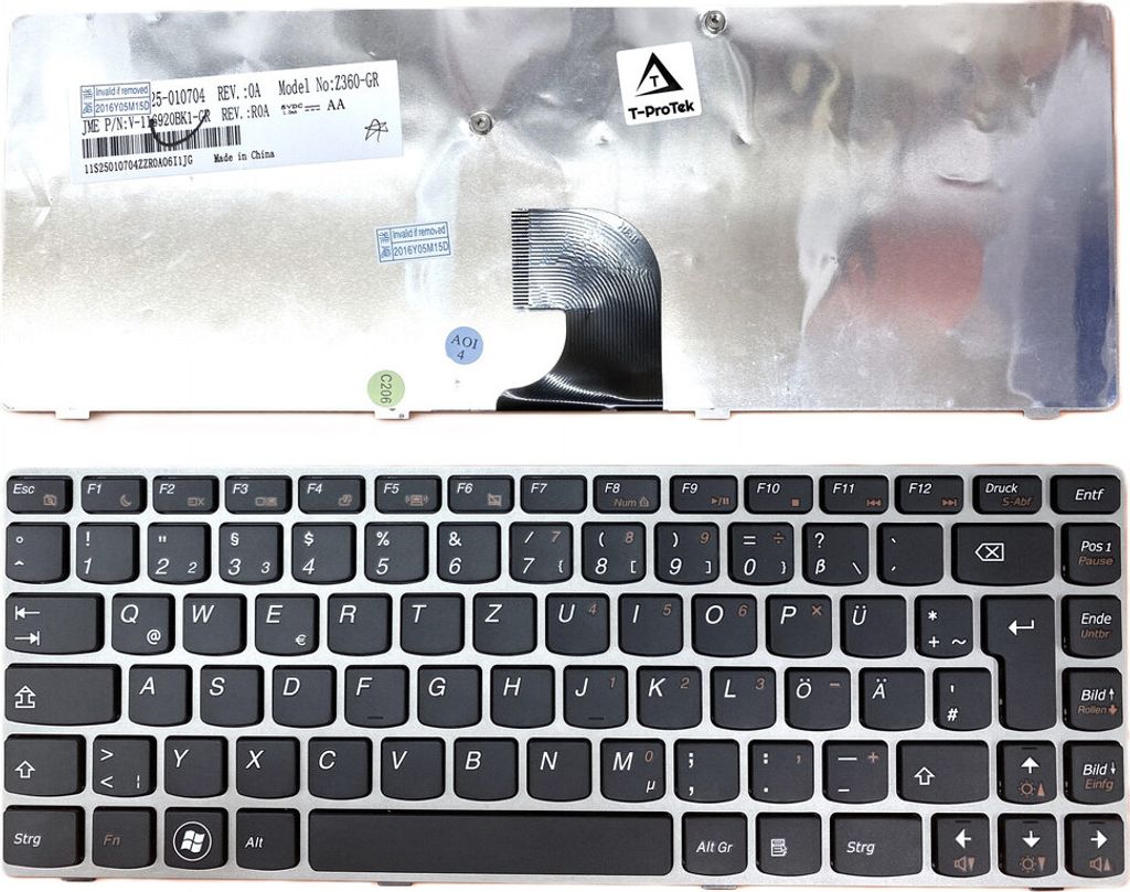 DE - Schwarz Tastatur mit Grau Rahmen kompatibel für Lenovo IdeaPad Z360, Z360Z