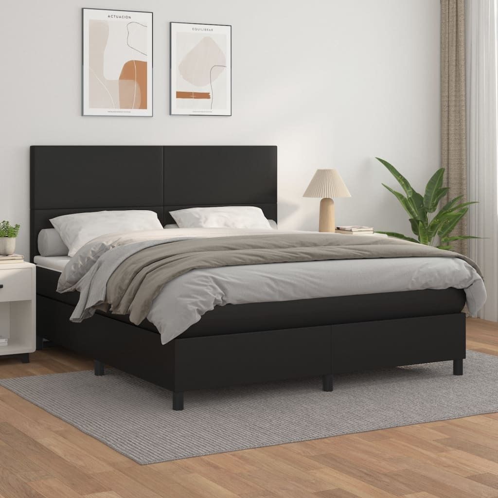 vidaXL Boxspringbett mit Matratze Schwarz 160x200 cm Kunstleder - Boxspringbett - Boxspringbetten - Bett - Schlafzimmermöbel
