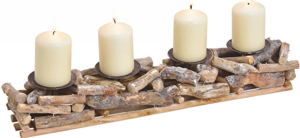 Adventsgesteck Holz Kerzenhalter 50x10cm