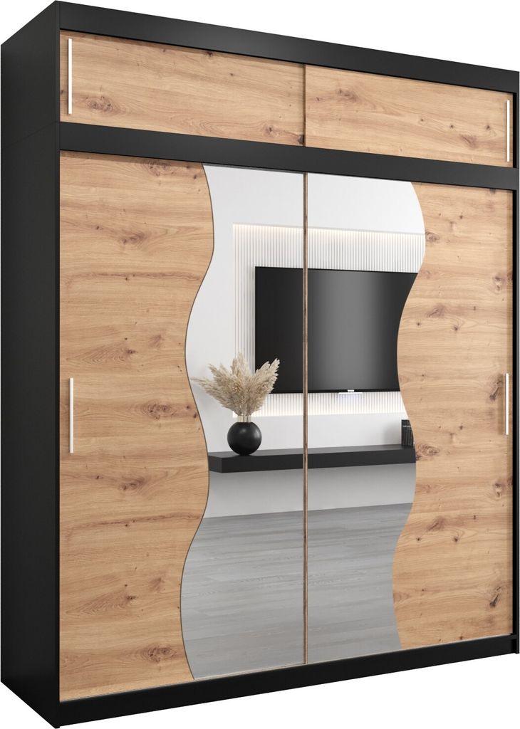 Kleiderschrank, Schiebetürenschrank Schlafzimmer, Schrank mit Spiegel MADRYT 200 mit Aufsatz, Höhe 240 cm