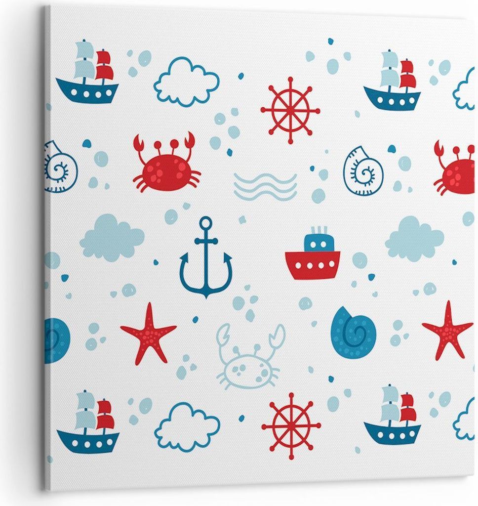Bild auf Leinwand - Leinwandbild - Meer Boot Anker Schiff - 60x60cm - Wand Bild - Wanddeko - Leinwanddruck - Bilder - Kunstdruck - Wanddekoration -...