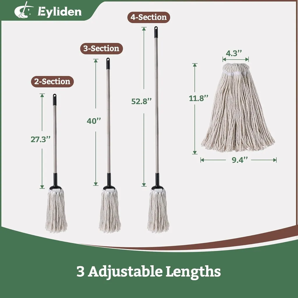 Balai sol ajustable 134cm avec tête coton absorbante interchangeable