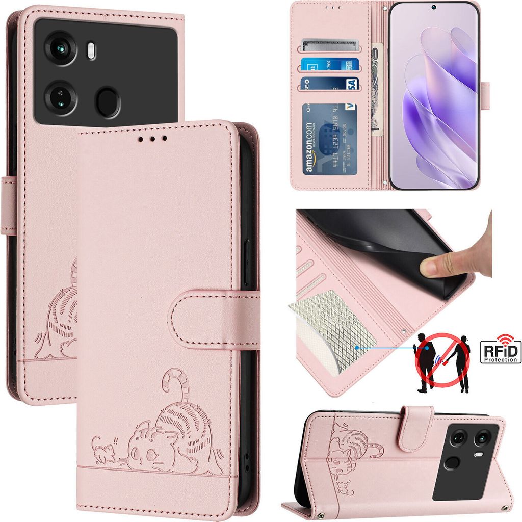 Leder Hülle für itel P40 Süße Katze Flip Case Brieftasche Schutzhülle mit Standfunktion Pink